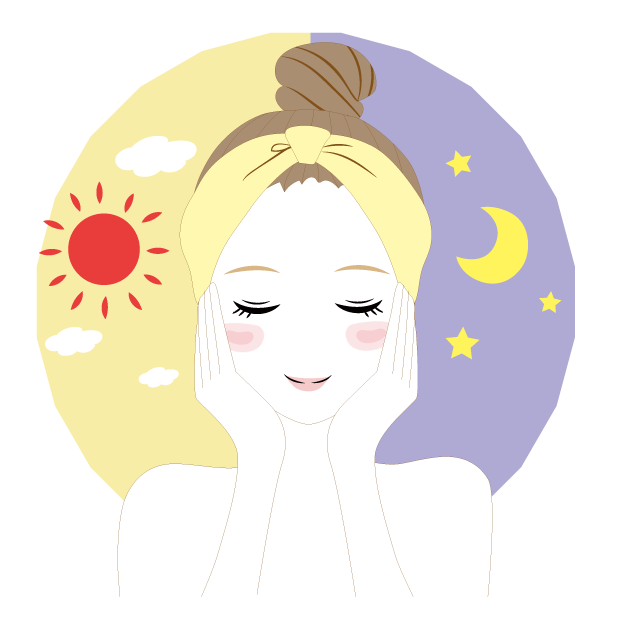 朝と夜のスキンケアの違いを表す太陽と月のイラスト