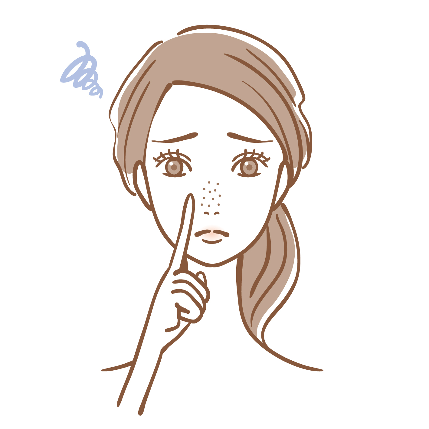 鼻の黒ずみや毛穴の目立ちを気にする女性のイラスト