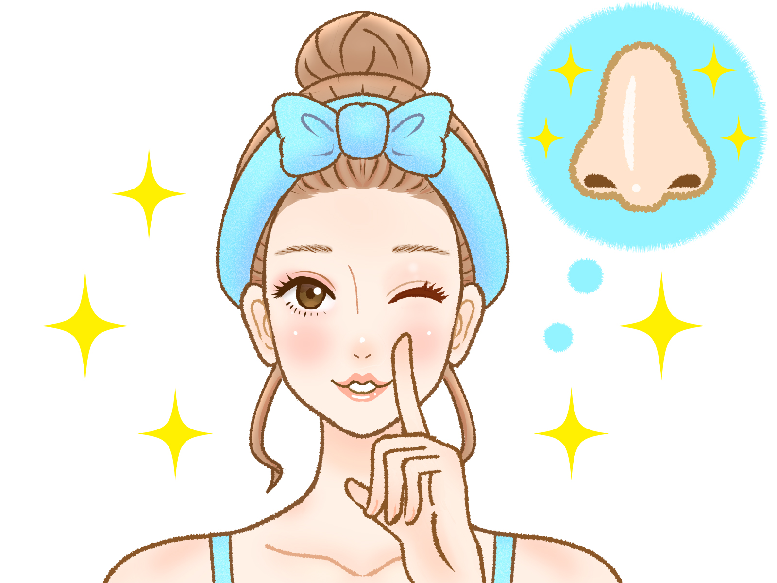 毛穴ケア後の健やかな肌をイメージして微笑む女性のイラスト