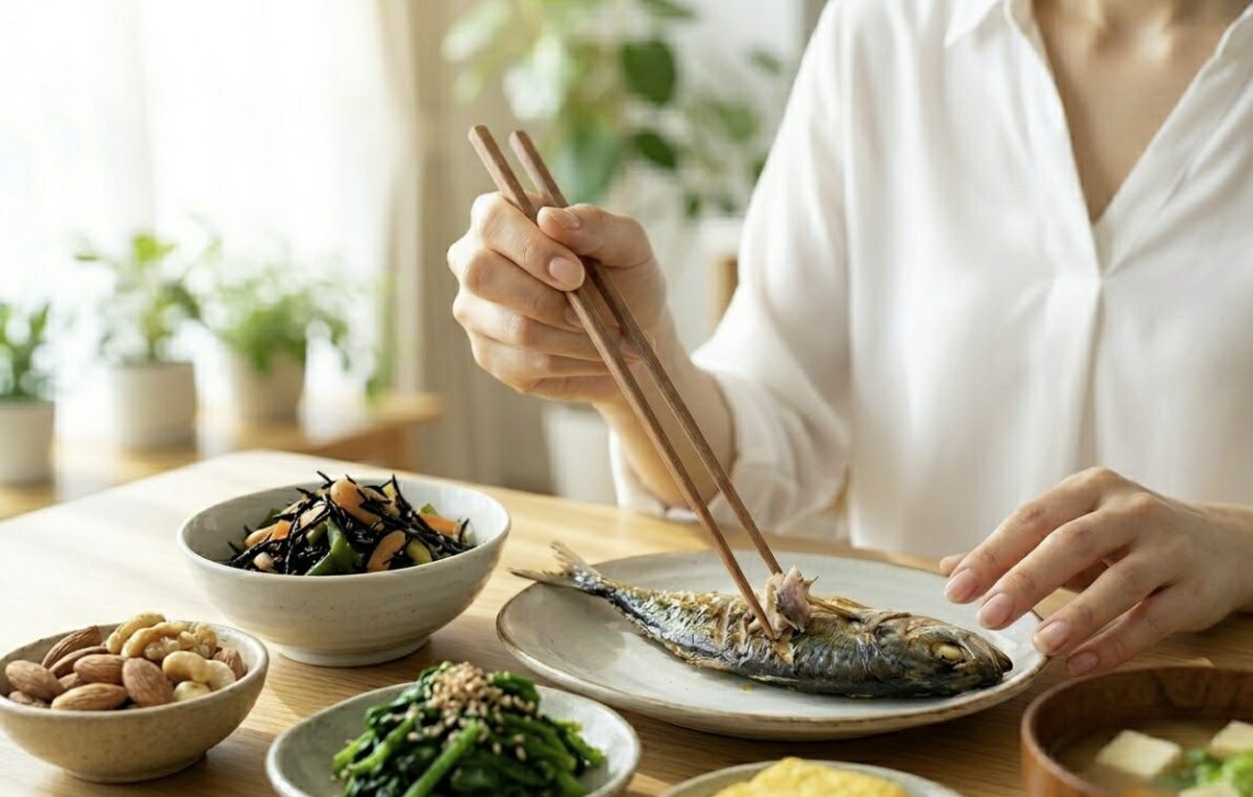 内側からのスキンケア。ミネラル（栄養）を食事で摂る美肌ケアのイメージ