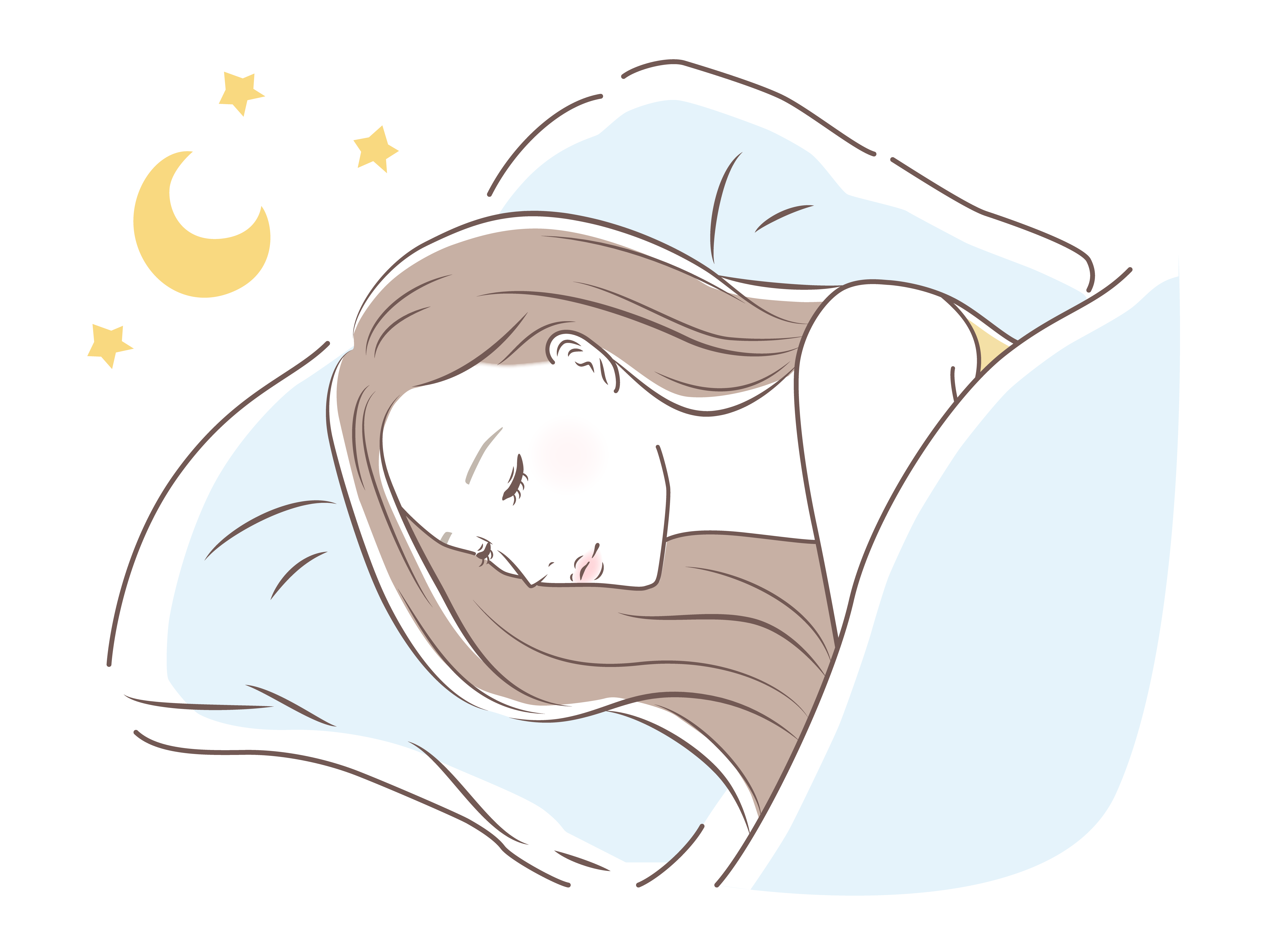 ベッドで心地よさそうに眠る女性のイラスト