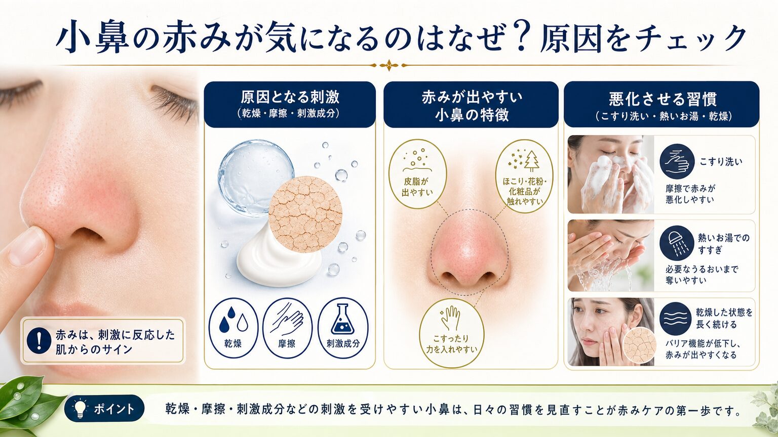 小鼻の赤みの原因をチェックするイメージ