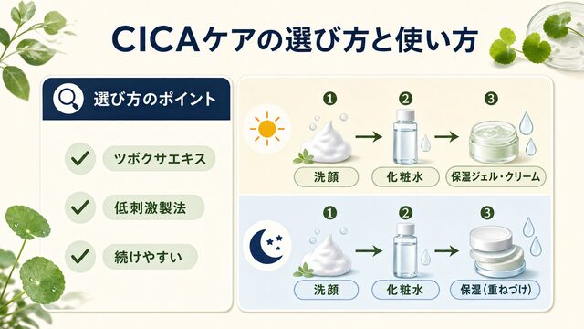 CICA配合スキンケアの選び方と使い方のイメージ