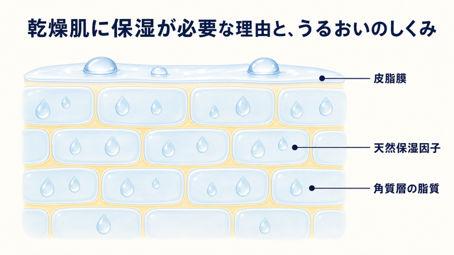 角質層のうるおいを支える要素を図解したイメージ