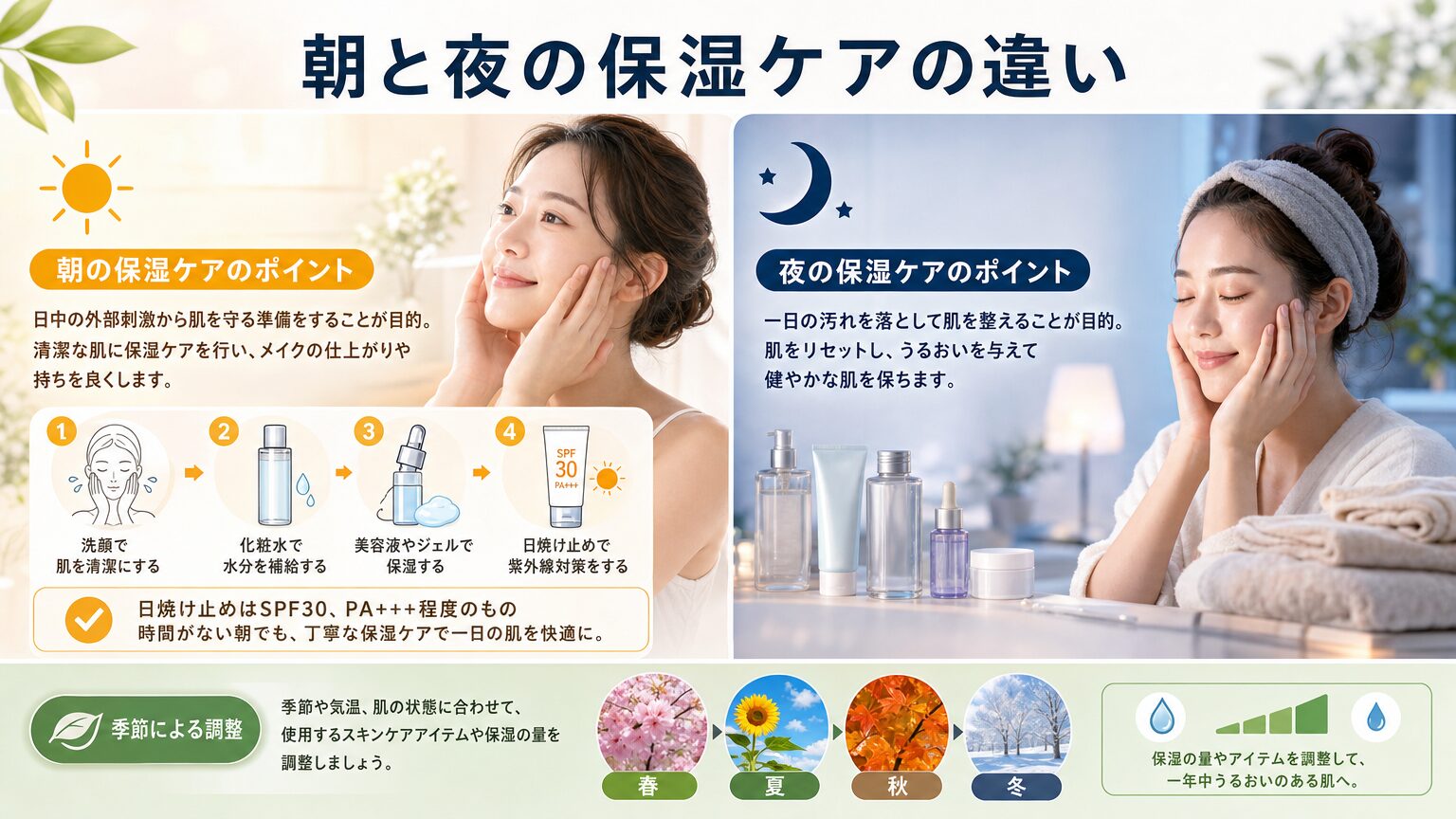 朝と夜の保湿ケアの違い