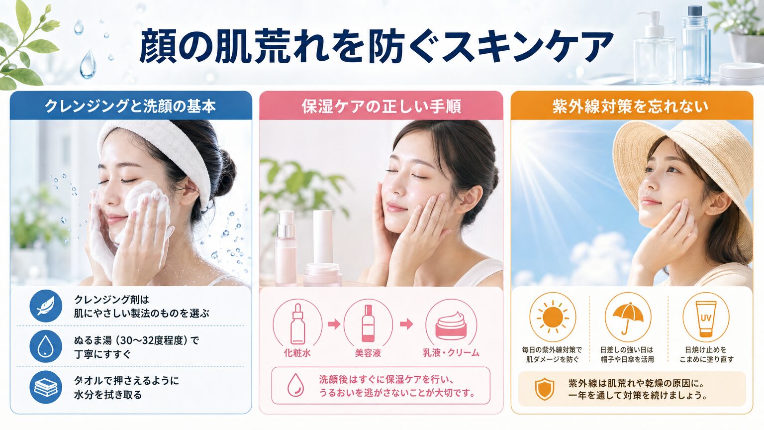顔の肌荒れを防ぐスキンケア