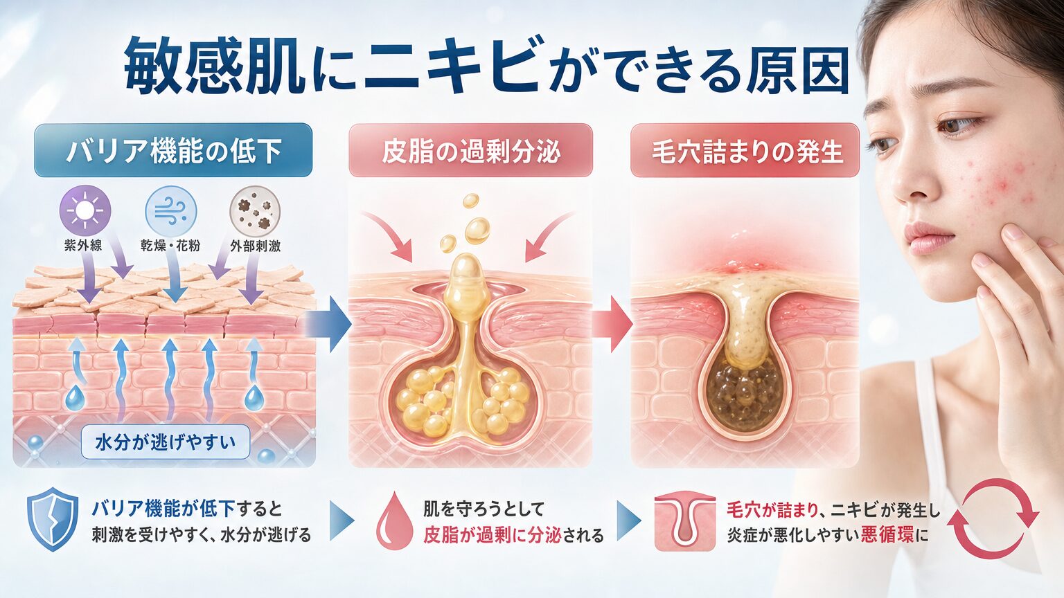 敏感肌にニキビができる原因