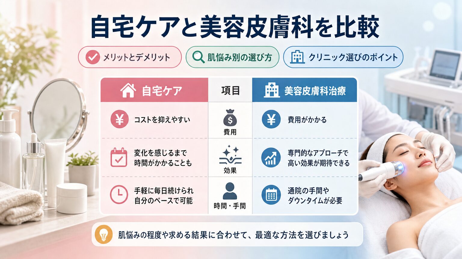 自宅ケアと美容皮膚科を比較