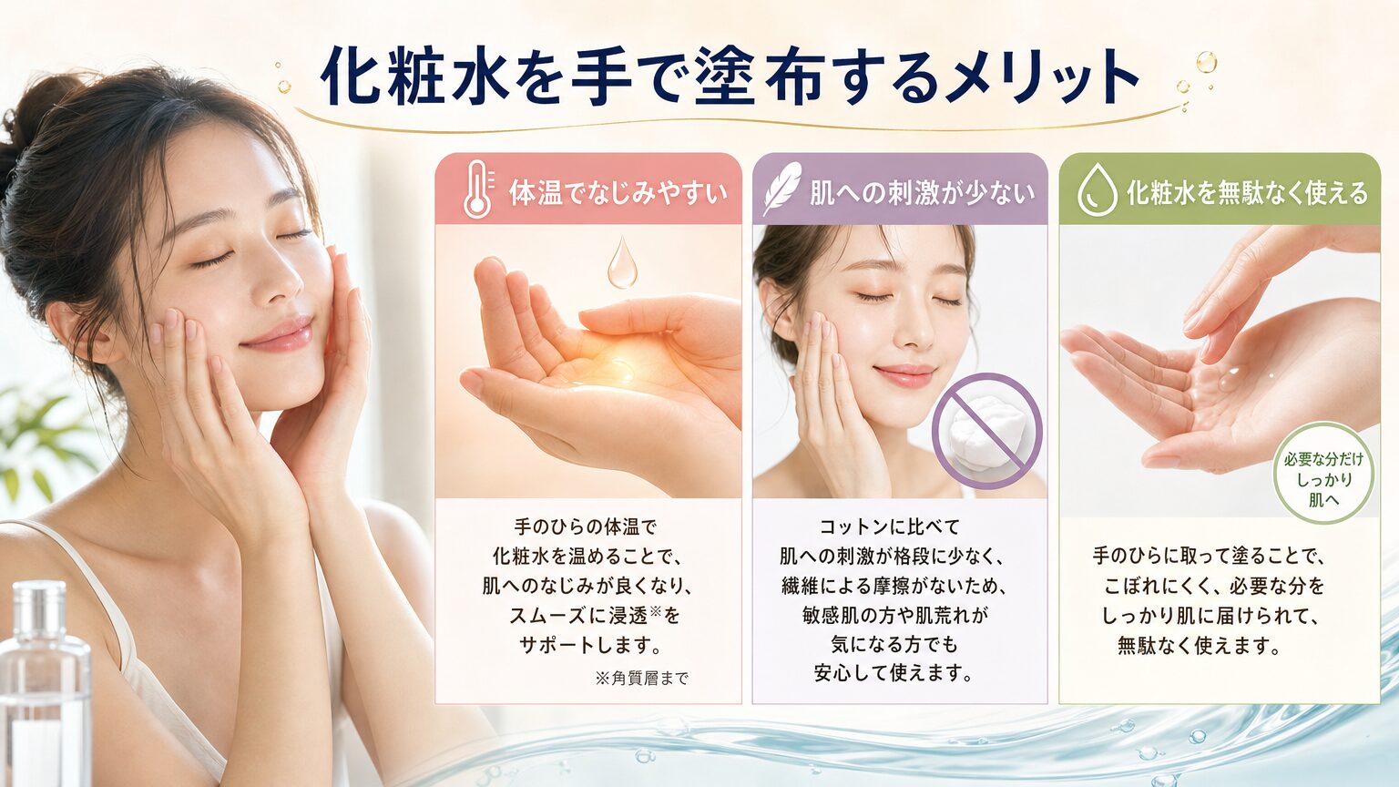 化粧水を手で塗布するメリット