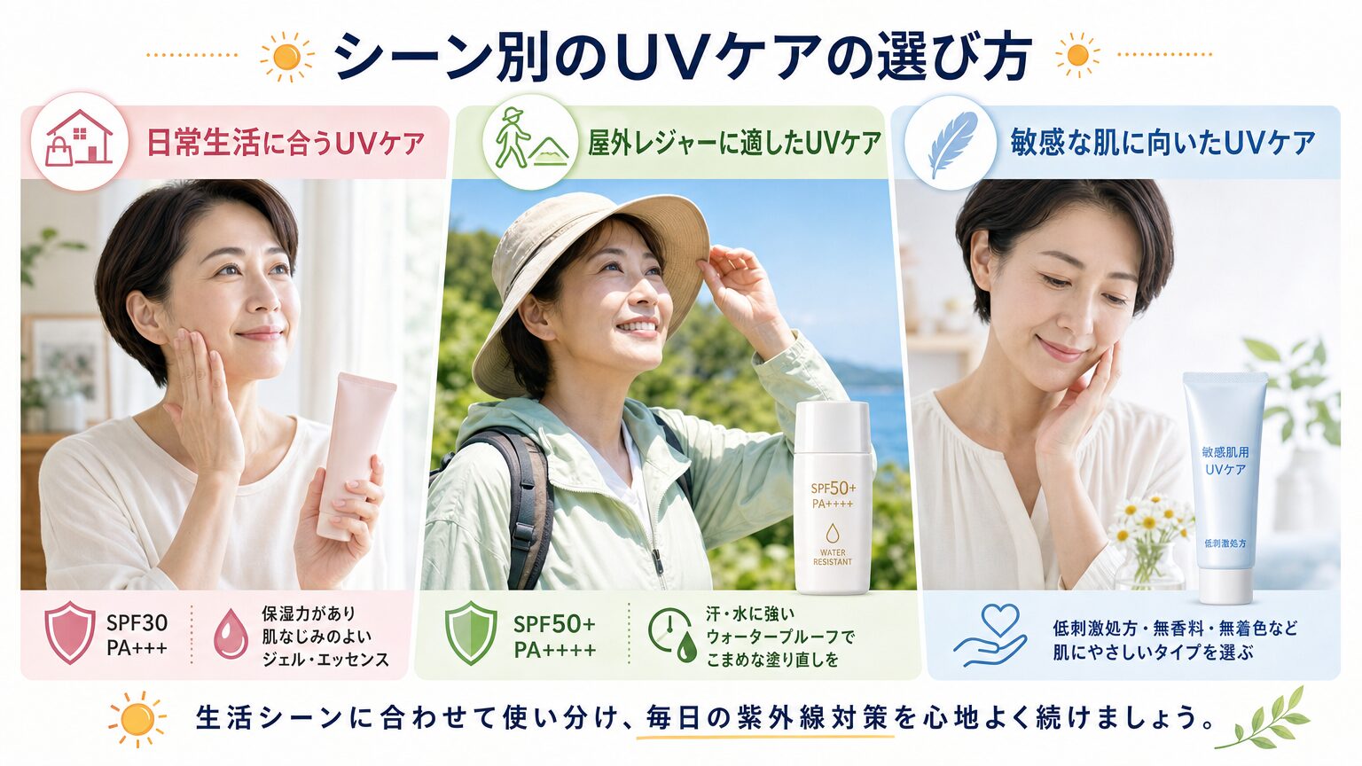 シーン別のUVケアの選び方