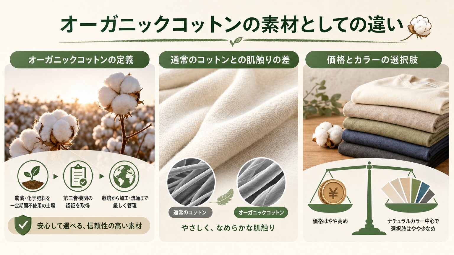 オーガニックコットンの素材としての違い