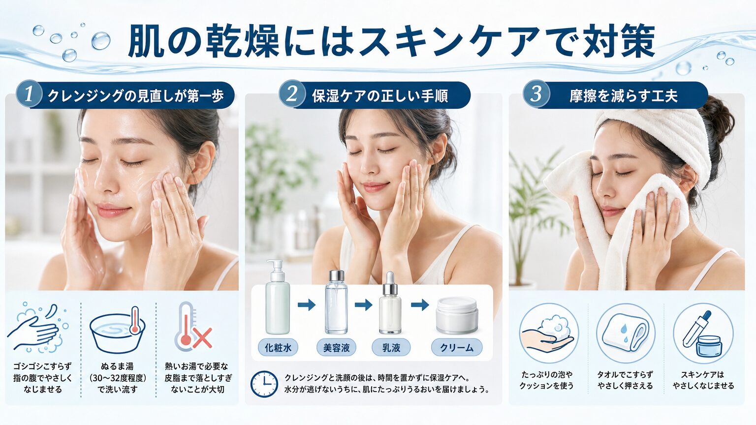 肌の乾燥にはスキンケアで対策