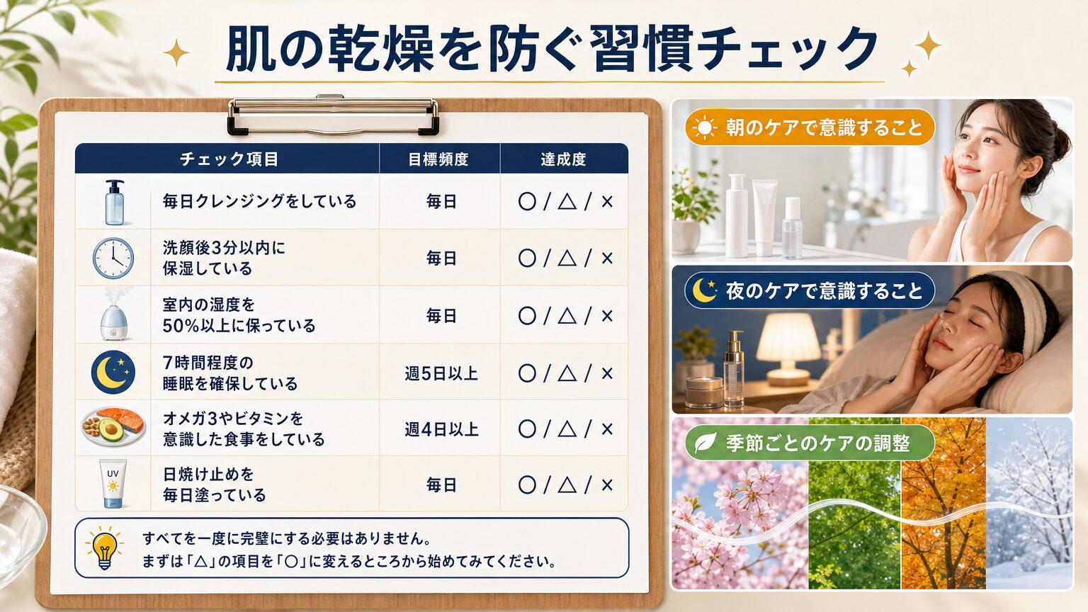 肌の乾燥を防ぐ習慣チェック