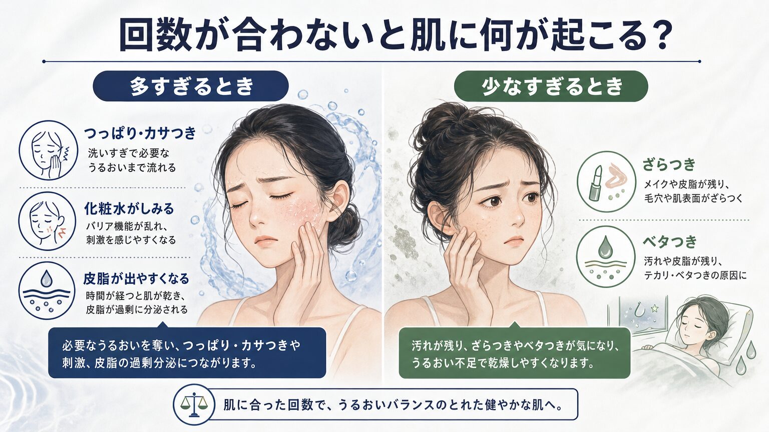 洗いすぎとケア不足で現れやすい変化を整理した図解